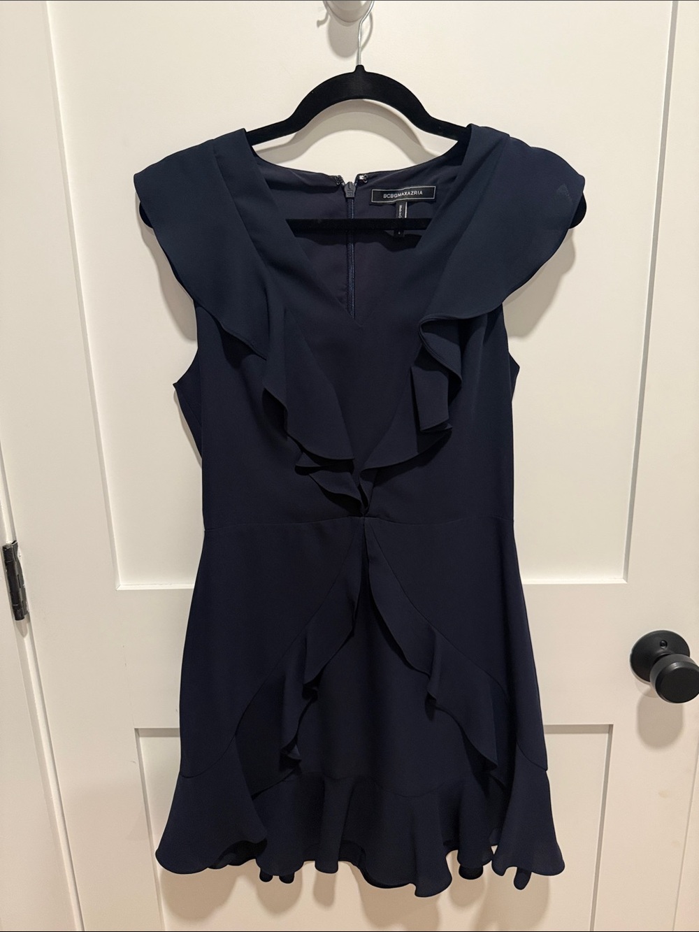 BCBGeneration Navy Ruffle Front Mini Dress
